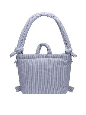 Striped Blue Canvas Tote with Knotted Shoulder Handles Olend Ona